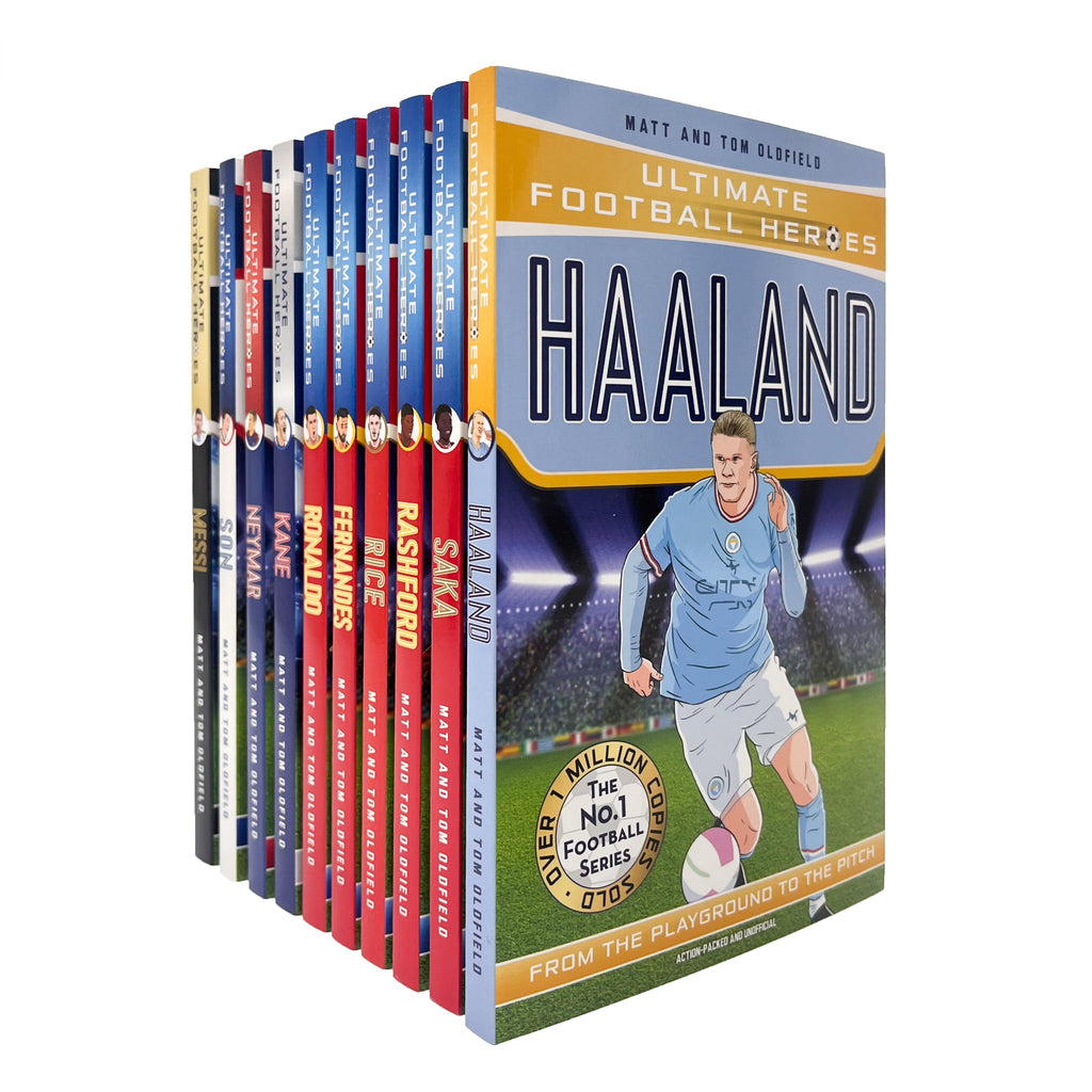 Ultimate Football Heroes Series 1 Collection 10 Books Set Kane, Messi, Ronaldo,Rashford, Son Heung-min, Bruno Fernandes, Haaland, Neymar, Rice, Saka