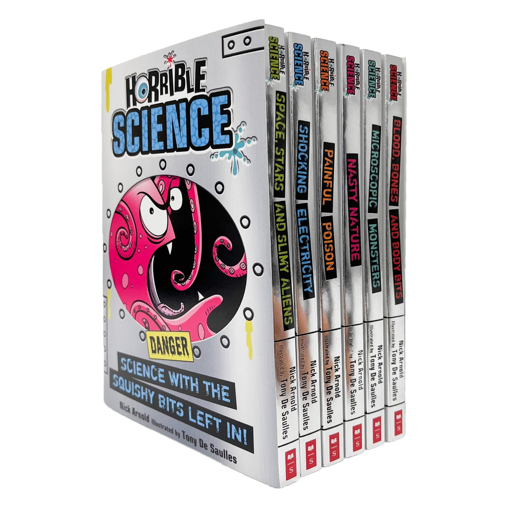 Horrible Science Collection 6 Books Set by Nick Arnold (Blood Bones and Body Bits, Microscopic Monsters, Nasty Nature, Painful Poison, Shocking Electricity, Space Stars and Slimy Aliens)