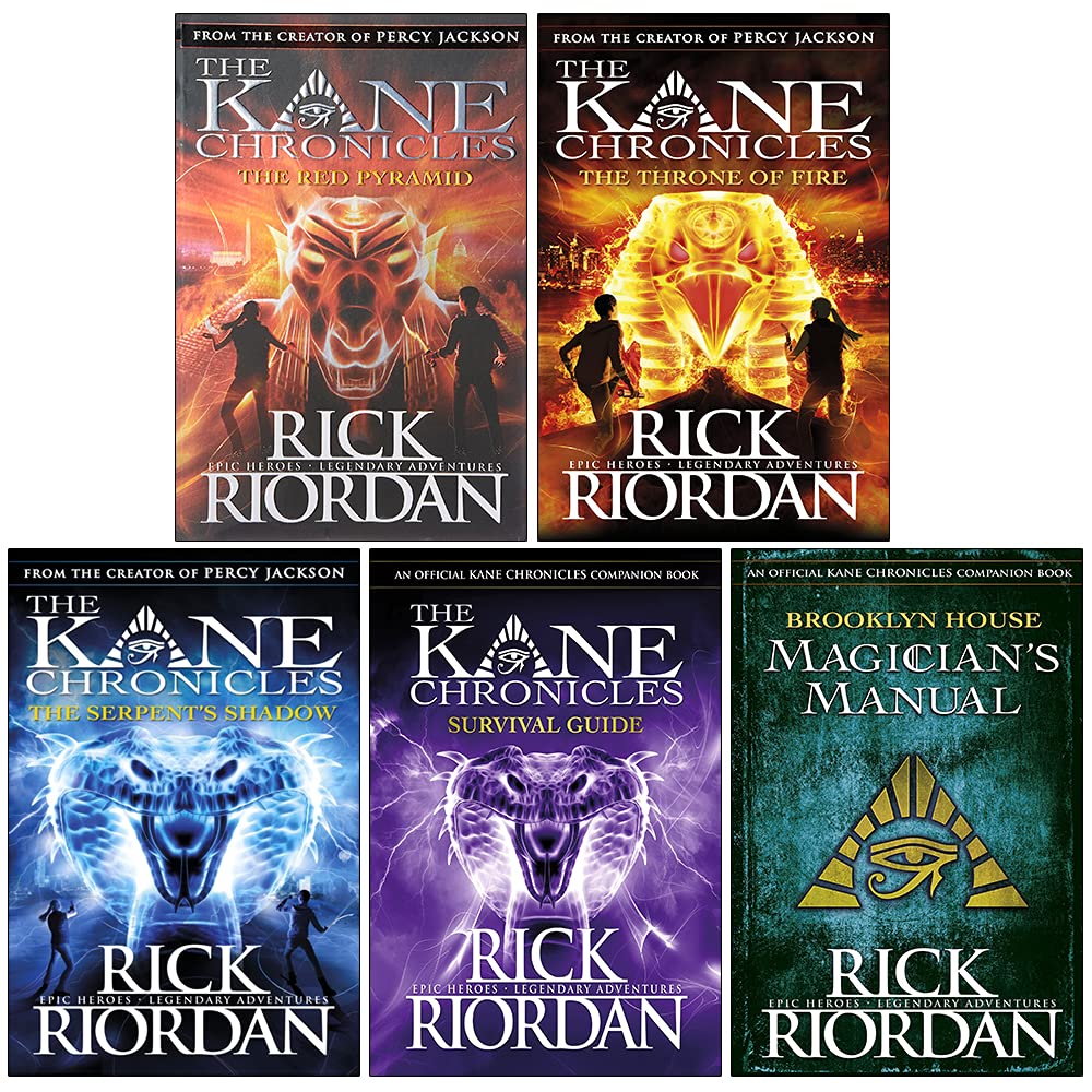 Rick Riordan Kane Chronicles Series 5 Books Collection Set (The Red Pyramid, The Throne of Fire, The Serpents Shadow, [h] Survival Guide, [h] Brooklyn House Magician's Manual)