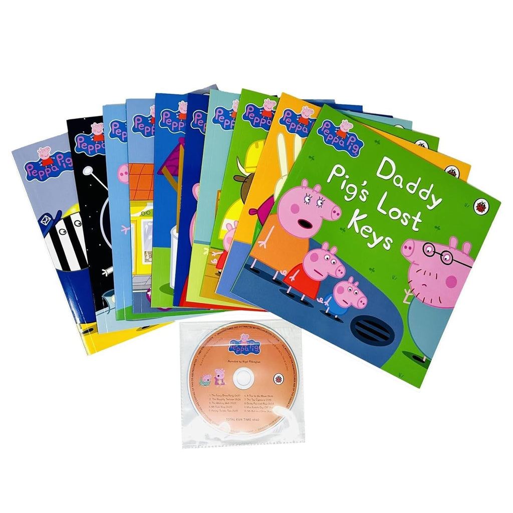 Peppa Pig Orange Bag 10 Books Collection Set including CD (The Toy Cupboard, A Trip to the Moon, Horsey Twinkle Toes, Mr Fox’s Shop,Wishing Well, The Naughty Tortoise, The Fancy Dress Party & More)