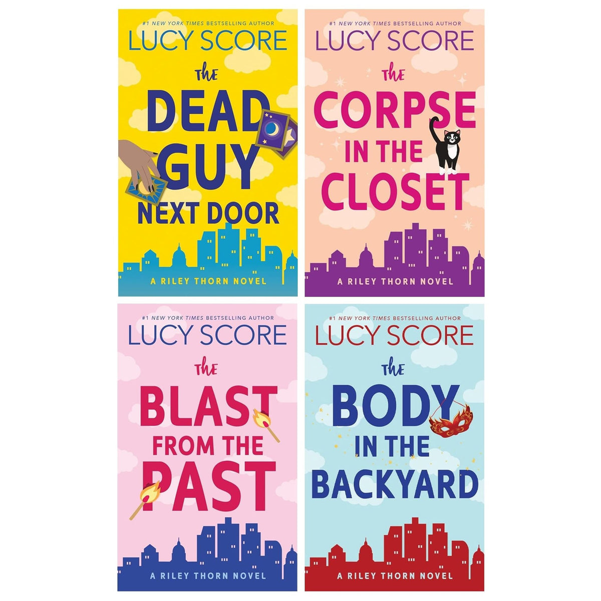 A Riley Thorn Novel Series (Book 1-4) by Lucy Score 4 Books Collection Set (The Dead Guy Next Door, The Corpse in the Closet, The Blast from the Past and The Body in the Backyard)