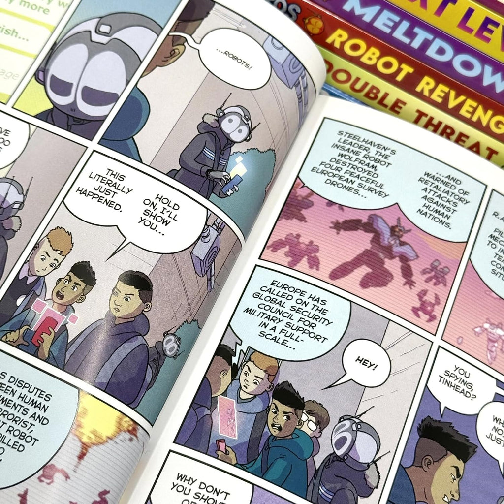 Mega Robo Bros Series Volume 1-8 Books Collection Set By Neil Cameron(Meltdown, Power Up, Double Threat, Carnival Crisis, Next Level, Robot Revenge, Nemesis & Final Form)