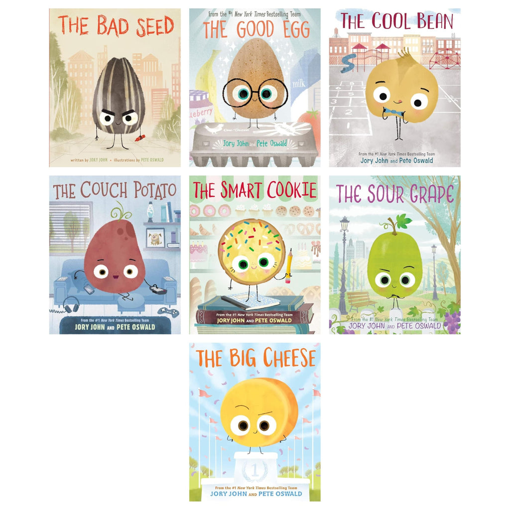 The Food Group Series 7 Books Collection Set By Jory John (The Bad Seed, The Good Egg, The Cool Bean, The Couch Potato, The Smart Cookie, The Sour Grape, The Big Cheese)