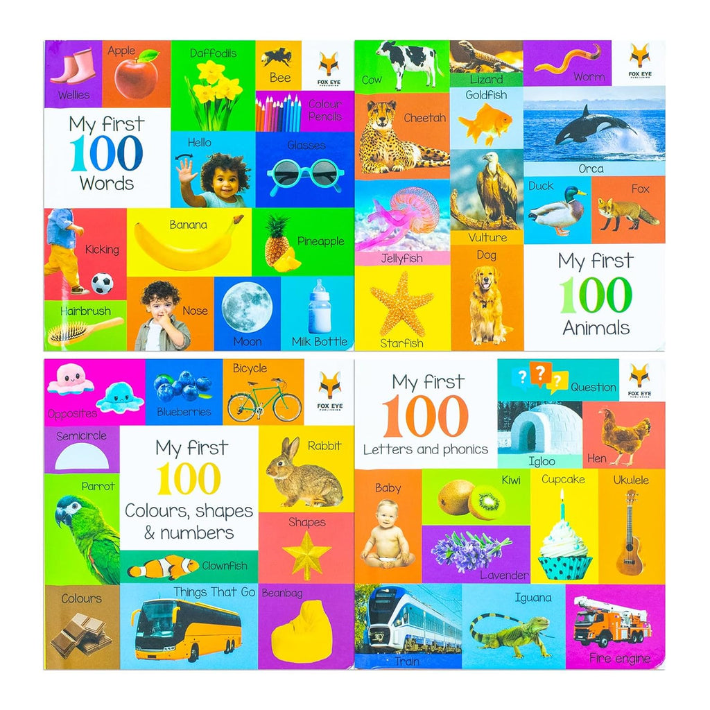 My First 100 Words Box Set 4 Board Books Collection Set (Words, Animals, Colours, Shapes and Numbers, Letters and Phonics)