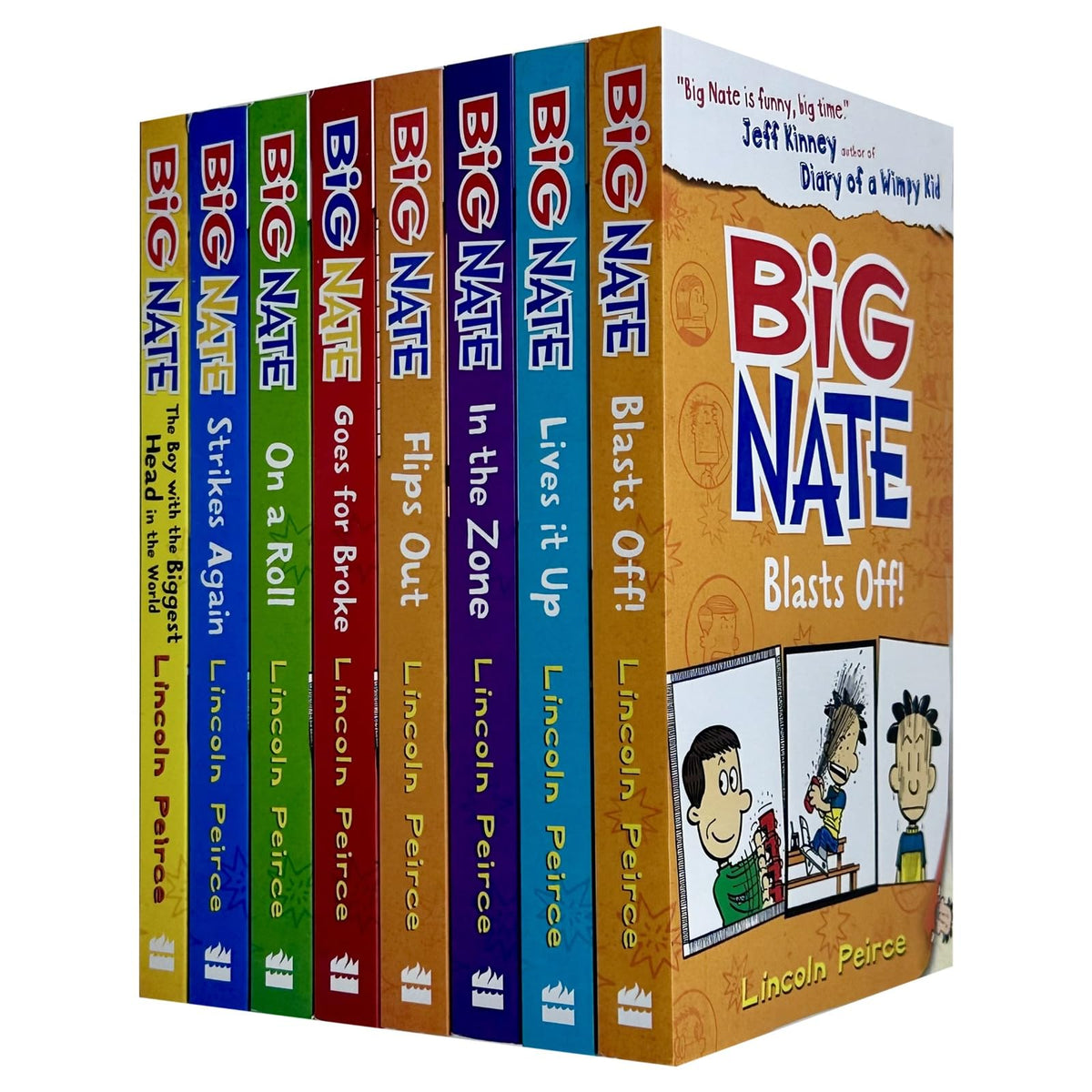 Big Nate Series 8 Books Collection Set By Lincoln Peirce (Boy with the Biggest Head in the World, Strikes Again, On a Roll, Goes for Broke, Flips Out, In the Zone, Lives it Up and Blasts Off)