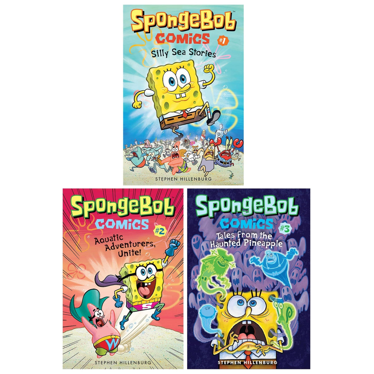 SpongeBob Comics by Stephen Hillenburg 3 Books Collection Set (Silly Sea Stories, Aquatic Adventurers, Unite! and Tales from the Haunted Pineapple)