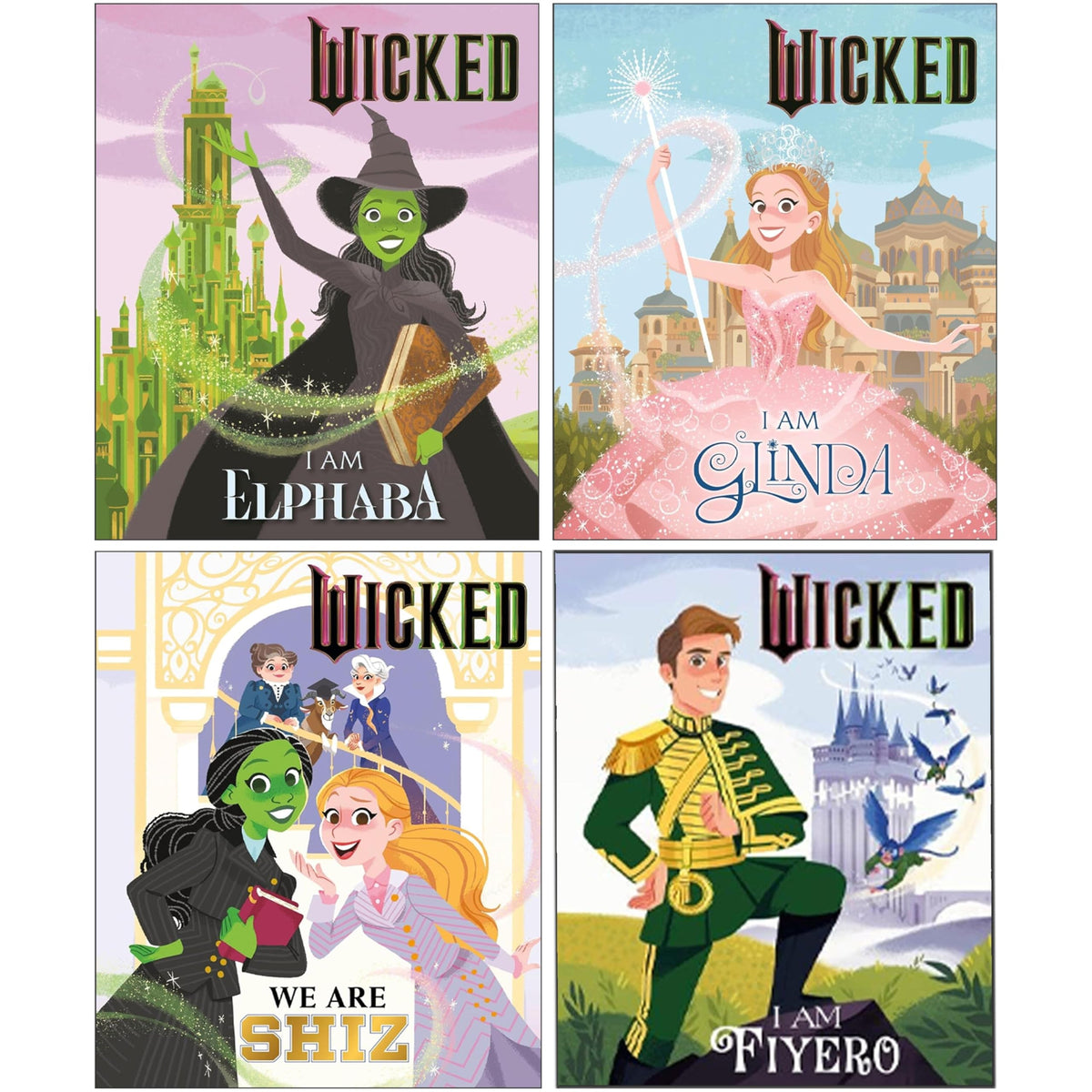 Wicked by Mary Man-Kong Illustrated 4 Books Collection Set (Wicked: I Am Elphaba, I Am Glinda, We Are Shiz and I Am Fiyero)