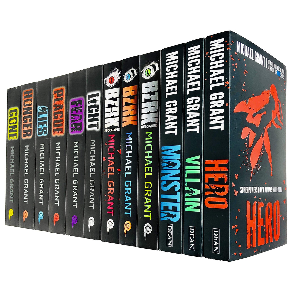 Michael Grant 12 Books Collection Set (Gone Series-Light, Gone, Hunger, Lies, Plague, Fear, Bzrk Series -Bzrk, Reloaded, Apocalypse and Monster Series-Hero, Villain, Monster)