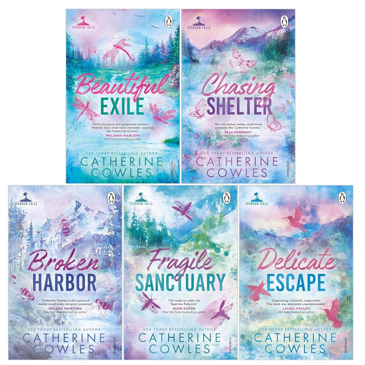 Sparrow Falls Series 5 Books Collection Set by Catherine Cowles (Books 1-5) (Fragile Sanctuary, Delicate Escape, Broken Harbor, Beautiful Exile, Chasing Shelter)