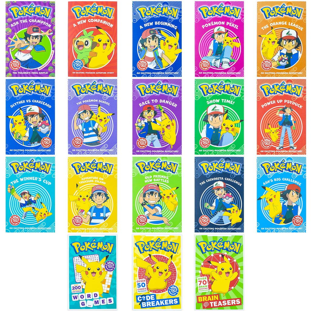 The Official Pokemon Mega Collection 18 Books Set - Ash Big Challenge, Pokemon Peril, Orange League, Scyther vs Charizard, Race to Danger & More