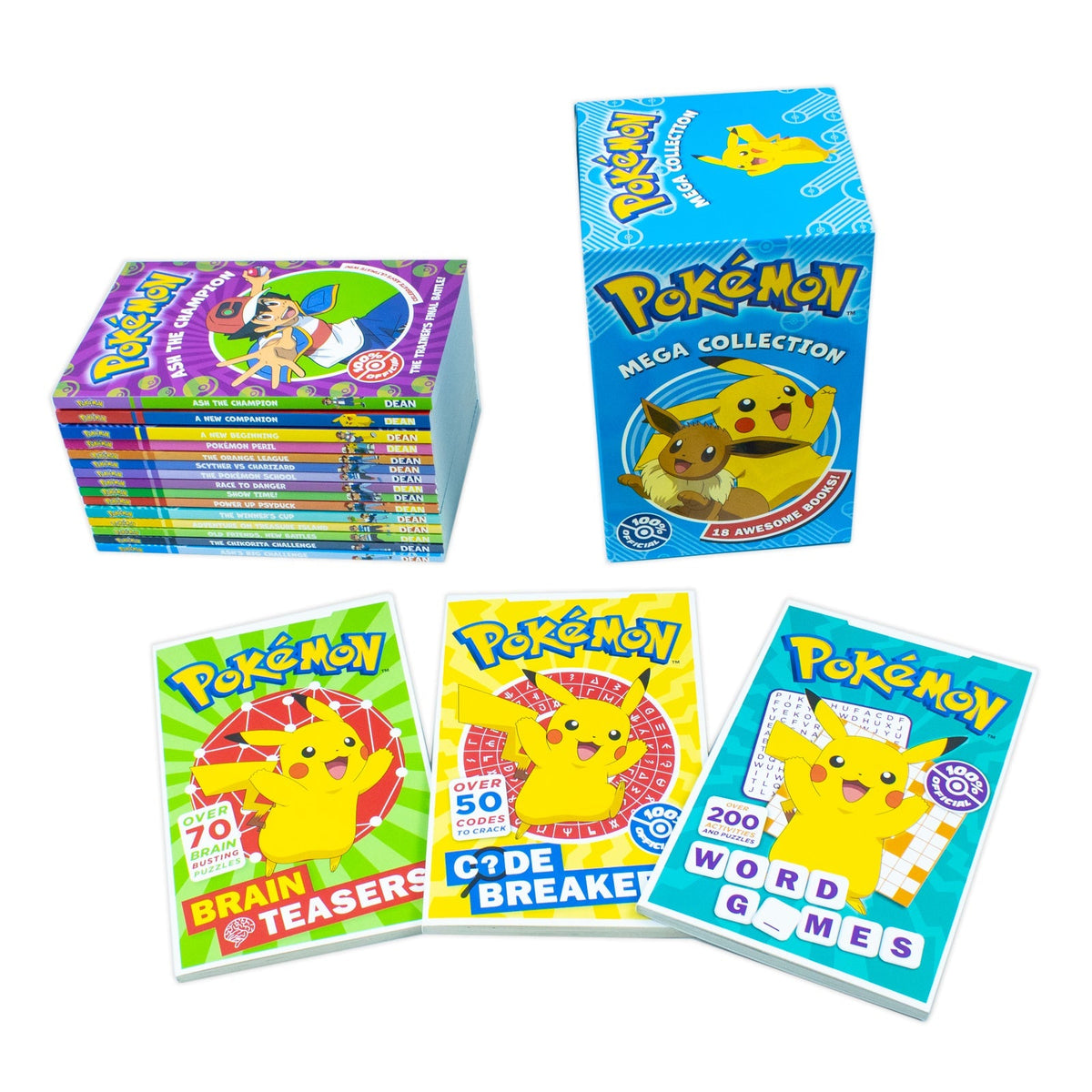 The Official Pokemon Mega Collection 18 Books Set - Ash Big Challenge, Pokemon Peril, Orange League, Scyther vs Charizard, Race to Danger & More