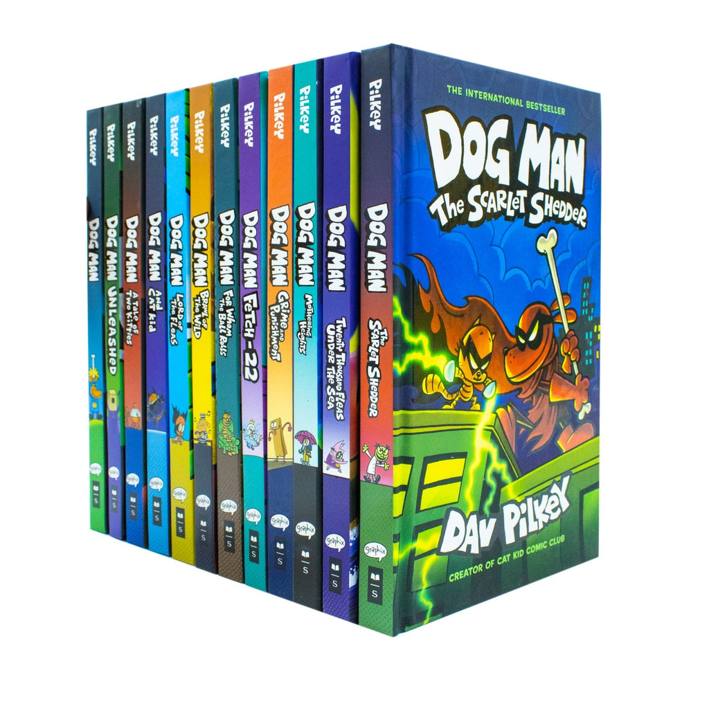 Dog Man Series 1-12 Books Collection Set By Dav Pilkey (Dog Man, Unleashed, Tale Of Two Kitties, Dog Man and Cat Kid, Lord of The Fleas, Brawl of The Wild, For Whom The Ball Rolls, Fetch-22 &amp; More)