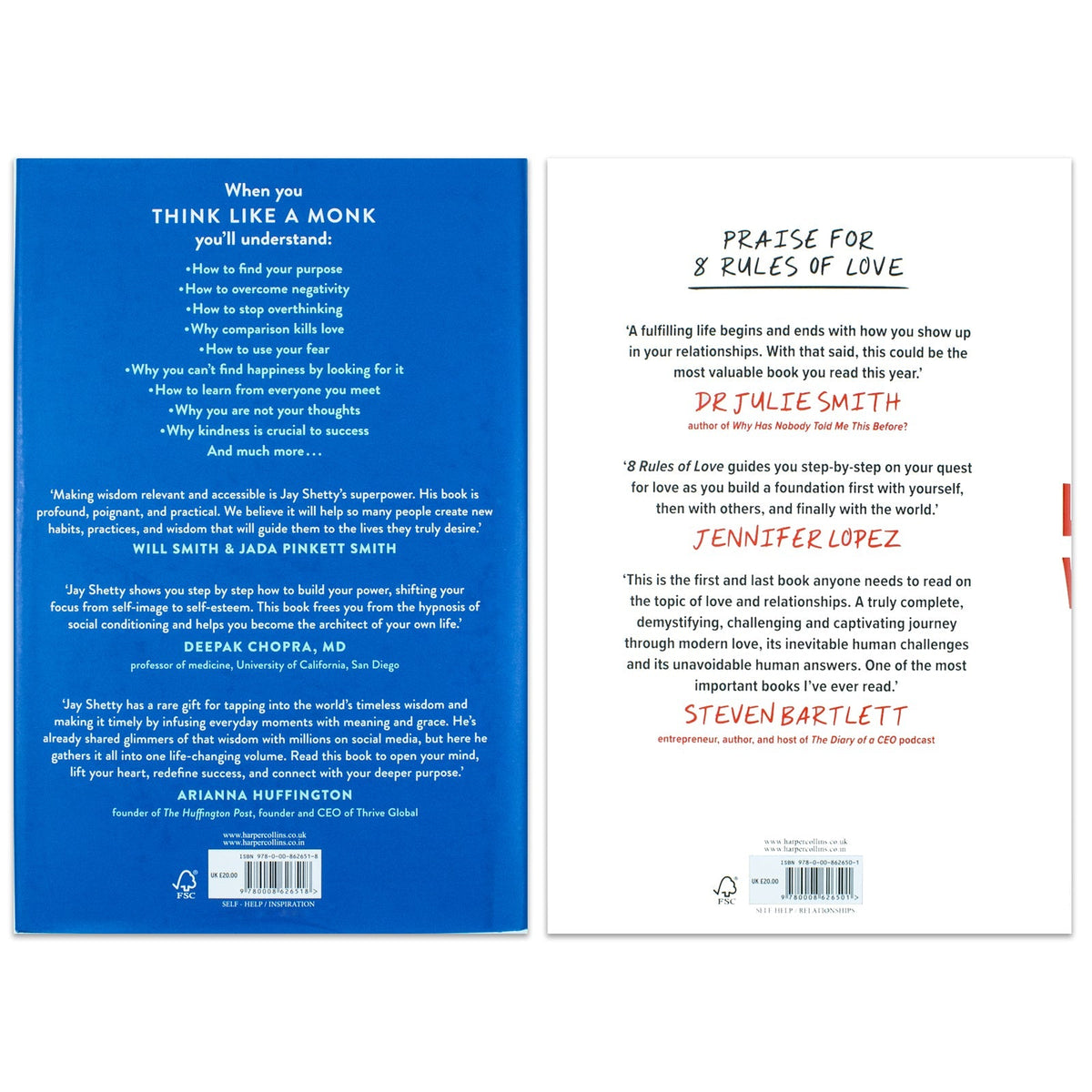 Jay Shetty Collection 2 Books Set (8 Rules of Love [h], Think Like a Monk [Paperback])