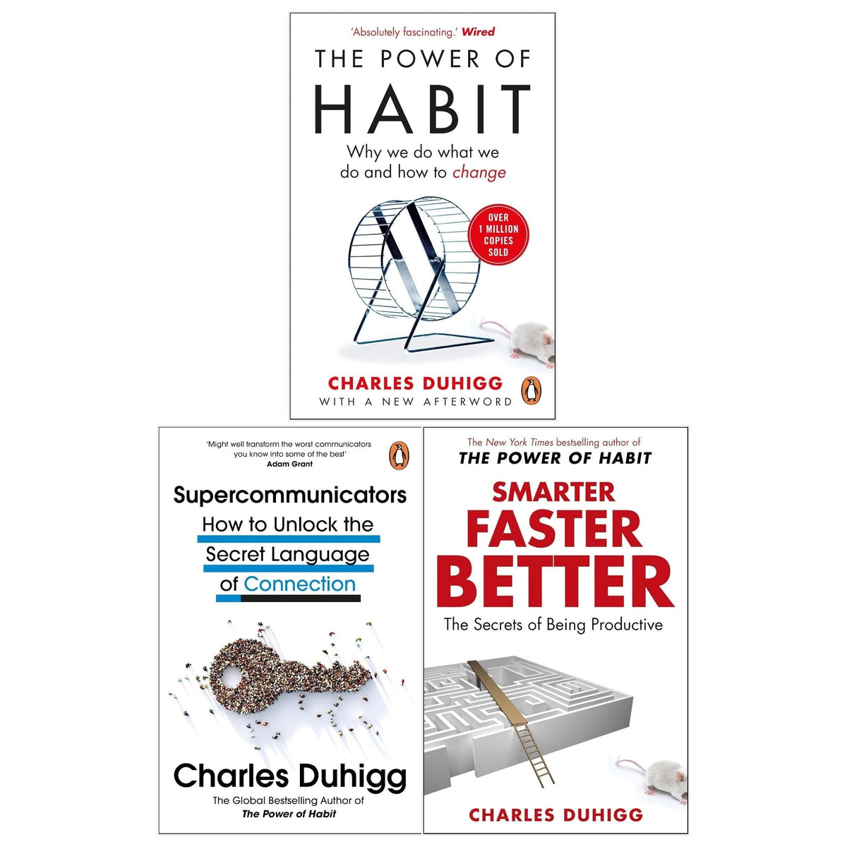 Charles Duhigg 3 Books Collection Set (Supercommunicators, Smarter Faster Better, The Power of Habit)