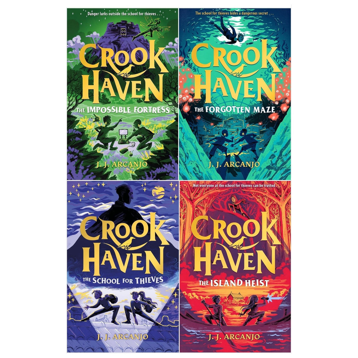 Crookhaven Series 4 Books Collection Set by J.J. Arcanjo (The School for Thieves, The Forgotten Maze, The Island Heist, The Impossible Fortress)