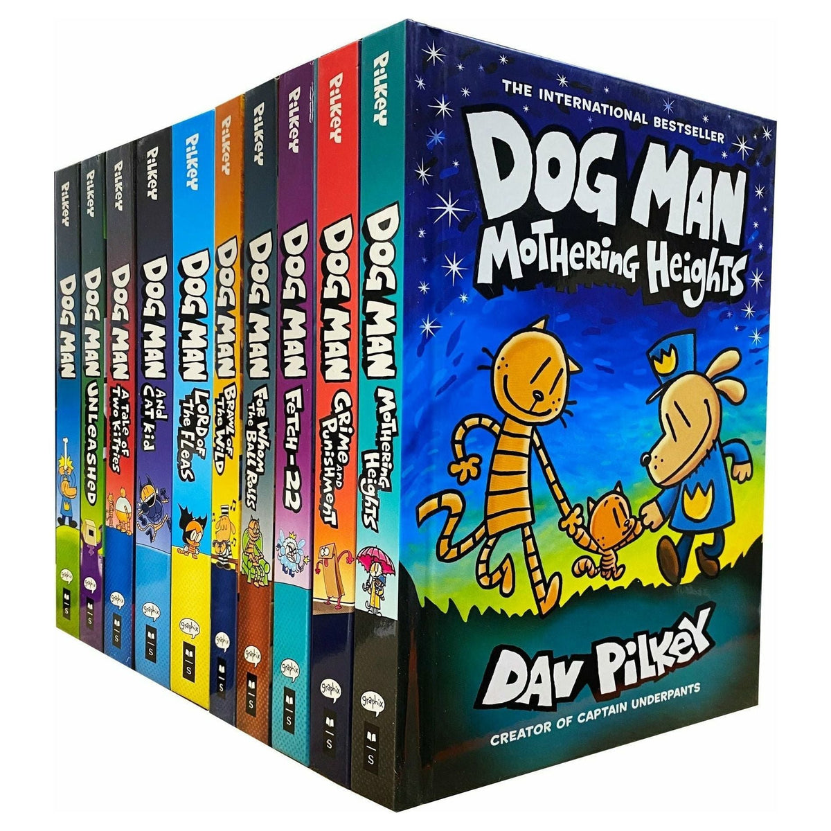 [h] Dog Man Series 10 Books Collection Set by Dav Pilkey | Graphic Novel Adventures for Kids - Mothering Heights, Grime and Punishment, Fetch-22, For Whom the Ball Rolls, Brawl of The Wild
