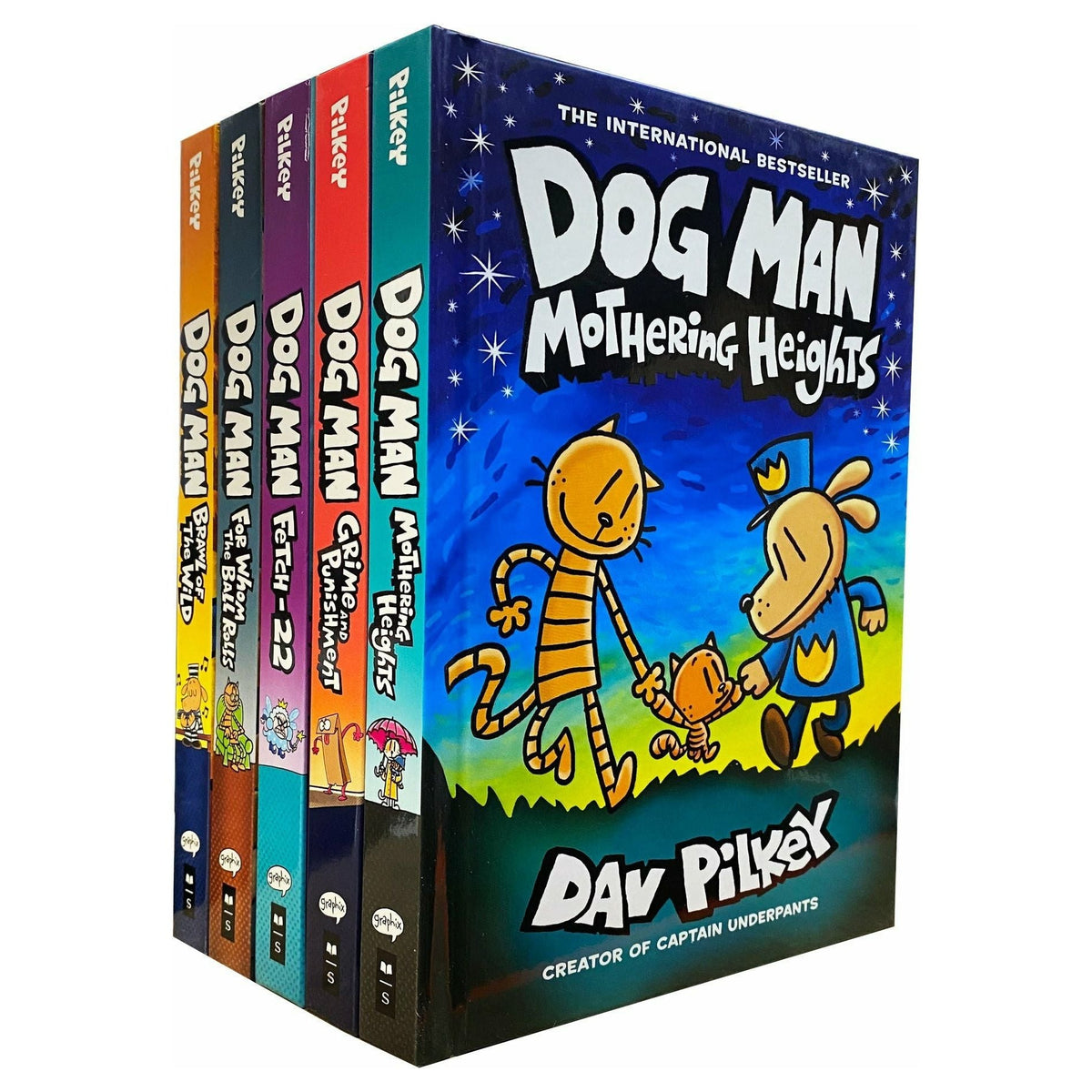 [h] Dog Man Series 10 Books Collection Set by Dav Pilkey | Graphic Novel Adventures for Kids - Mothering Heights, Grime and Punishment, Fetch-22, For Whom the Ball Rolls, Brawl of The Wild