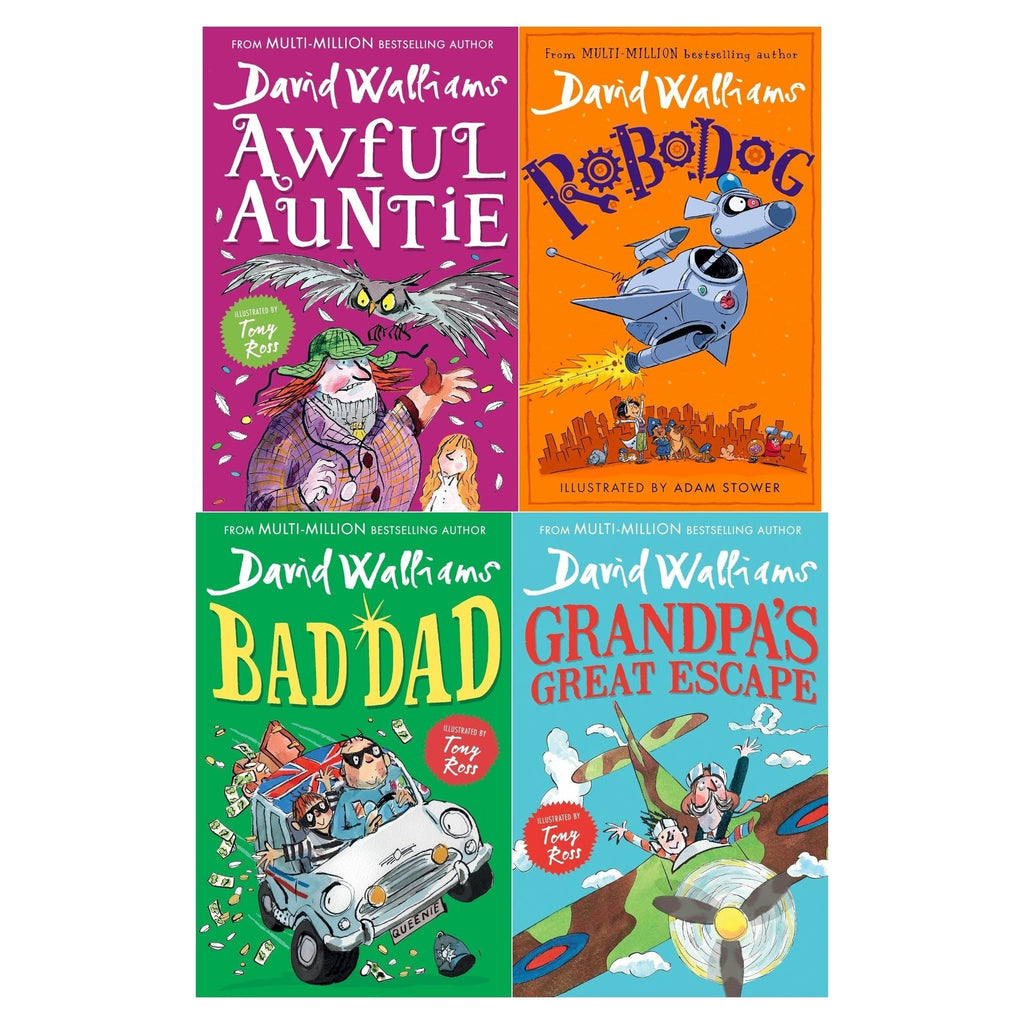 David Walliams 4 Books Collection Set (Awful Auntie, Grandpa’s Great Escape, Bad Dad, Robodog)