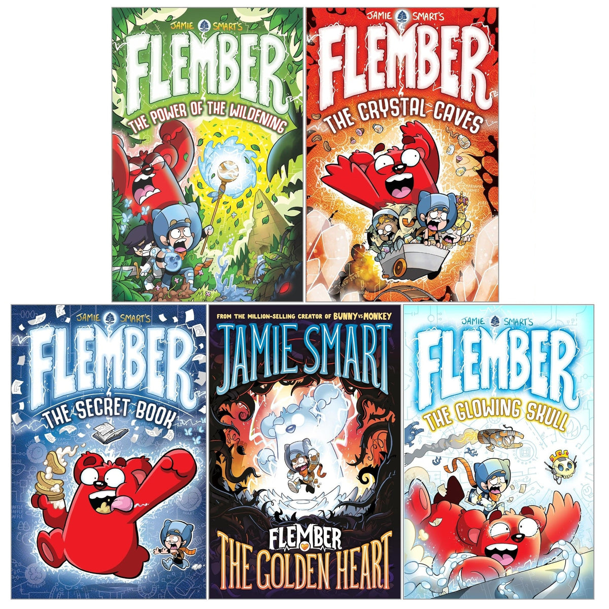 Flember Series 5 Books Collection Set (Books 1-5) by Jamie Smart (The Secret Book, The Crystal Caves, The Glowing Skull, The Power of the Wildening, The Golden Heart)