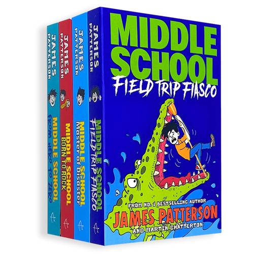 James Patterson Middle School Collection 4 Books Set (Books 10–13) | From Hero to Zero, Born to Rock, Master of Disaster, Field Trip Fiasco - Funny Children’s Series