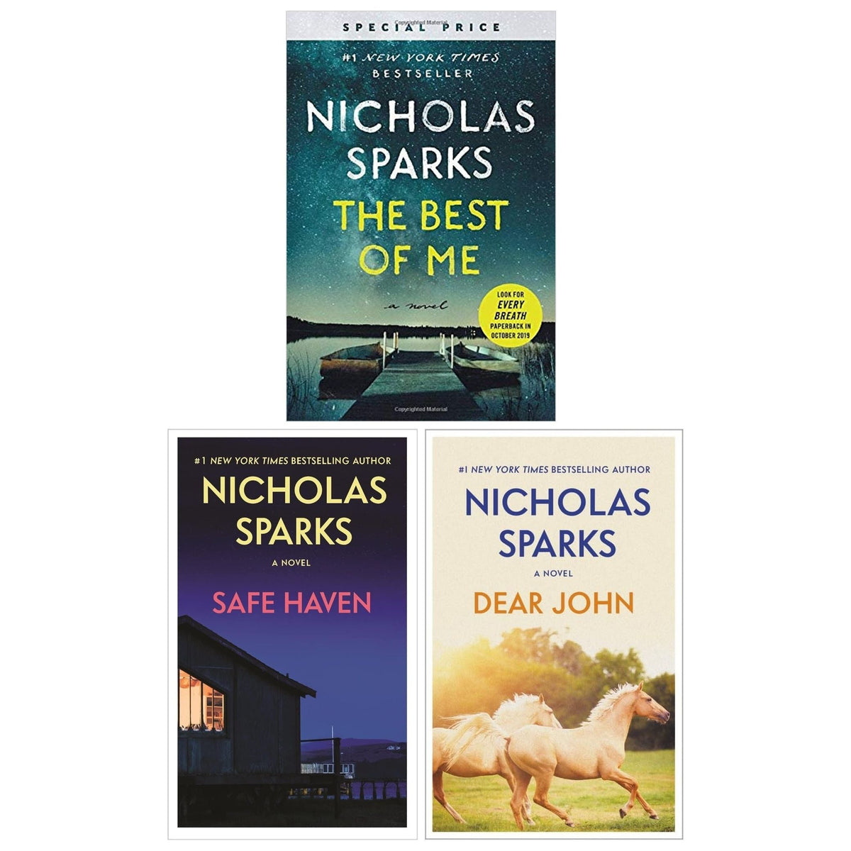Nicholas Sparks 3 Books Collection Set (Dear John, Safe Haven, The Best of Me)