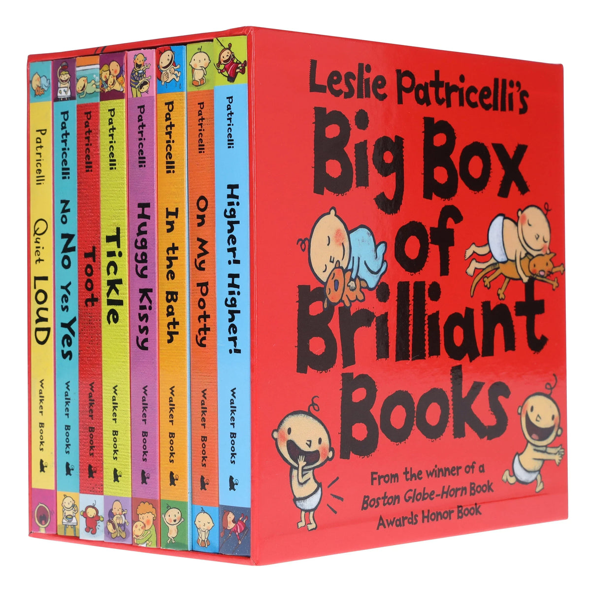 Leslie Patricelli's Big Box of Brilliant Books - 8 Board Books Collection Set (Higher! Higher!, On My Potty, In The Bath, Huggy Kissy, Tickle, Toot, No No Yes Yes and Quiet Loud)
