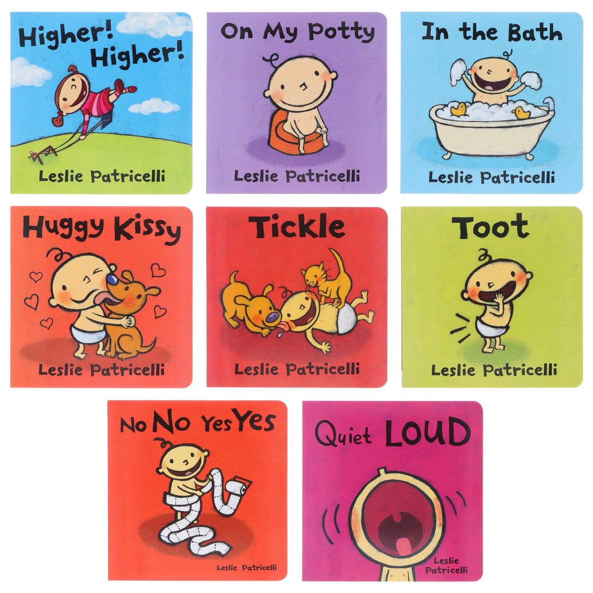 Leslie Patricelli's Big Box of Brilliant Books - 8 Board Books Collection Set (Higher! Higher!, On My Potty, In The Bath, Huggy Kissy, Tickle, Toot, No No Yes Yes and Quiet Loud)