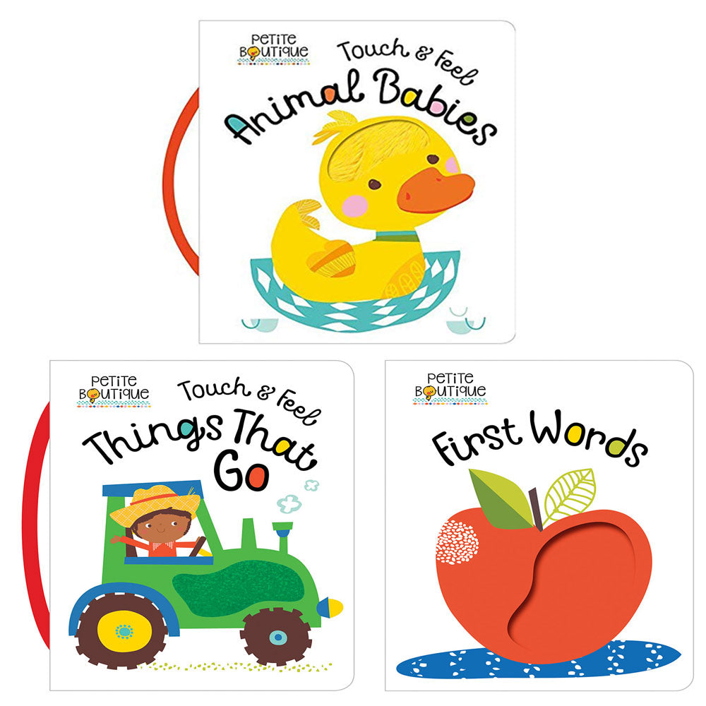 Petite Boutique Touch and Feel Things That Go, Animal Babies, First Words 3 Books Collection Set