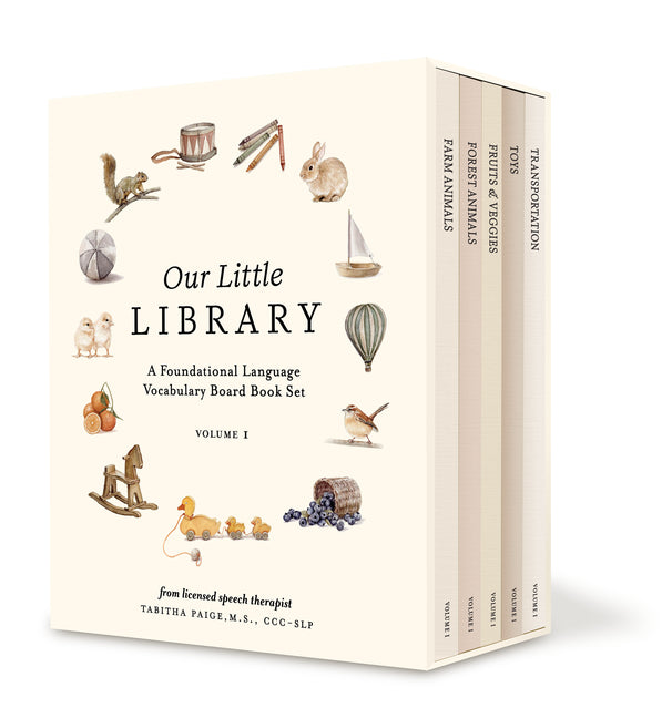 Our Little Library: A Foundational Language Vocabulary Board Book Set for Babies, Including Farm & Forest Animals, Fruits & Veggies, Toys & More