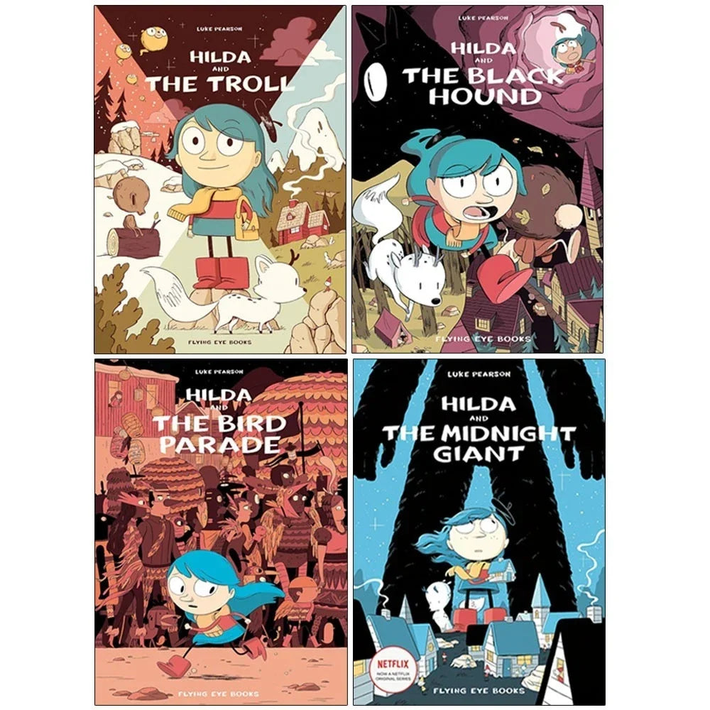 Hildafolk Comics 4 Books Collection Set by Luke Pearson (Hilda and the Black Hound,Hilda and the Bird Parade,Hilda and the Midnight Giant &Hilda and the Troll: 1)