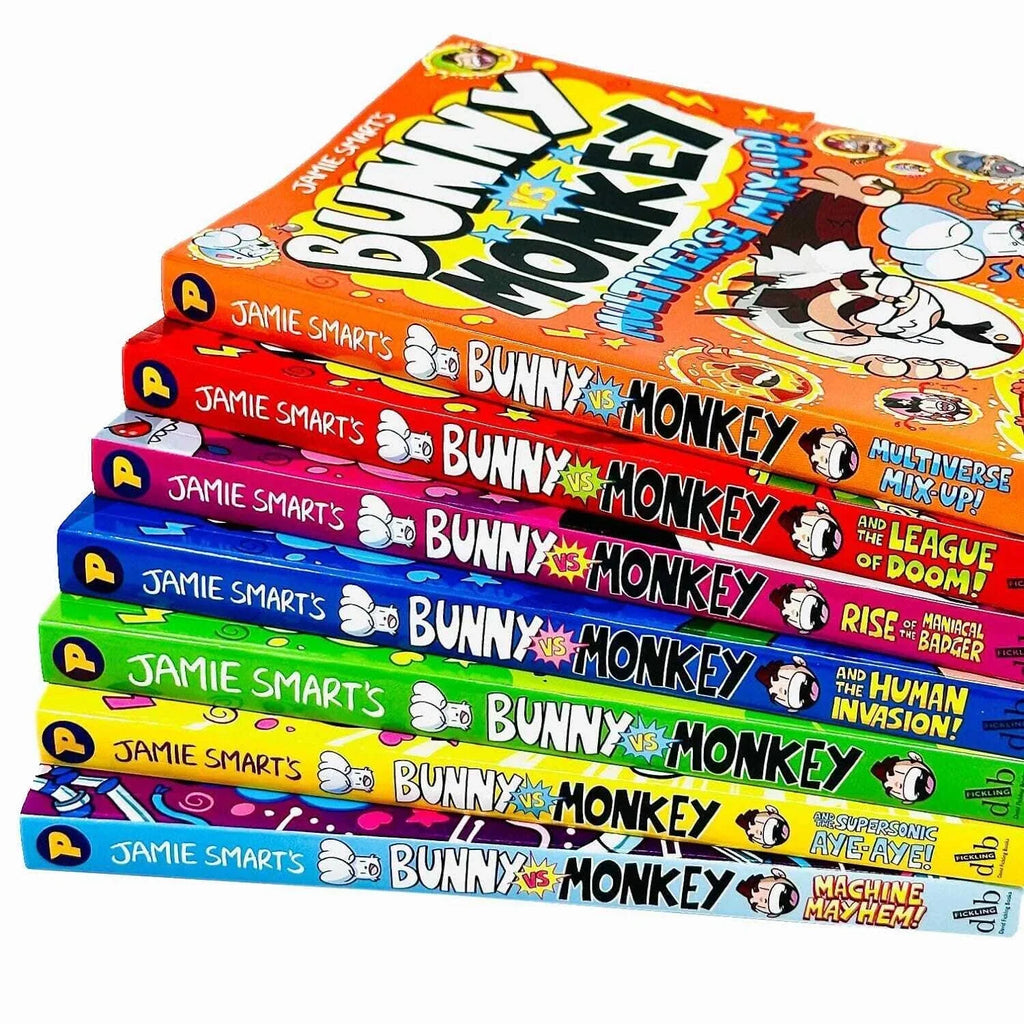 Bunny vs Monkey 7 Books Collection Set By Jamie Smart (Bunny vs Monkey, Supersonic Aye-aye, The Human Invasion, Rise of the Maniacal Badger, the League of Doom!, Multiverse Mix-up & Machine Mayhem)