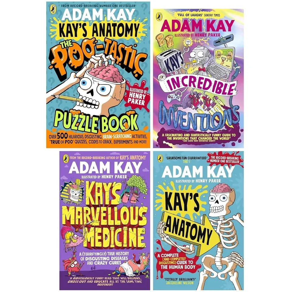 Adam Kay's 4 Books Collection Set (Kay's Anatomy ,Kay's Marvellous Medicine  & Kay’s Incredible Inventions &  Kay's Anatomy: The Poo-Tastic Puzzle Book)