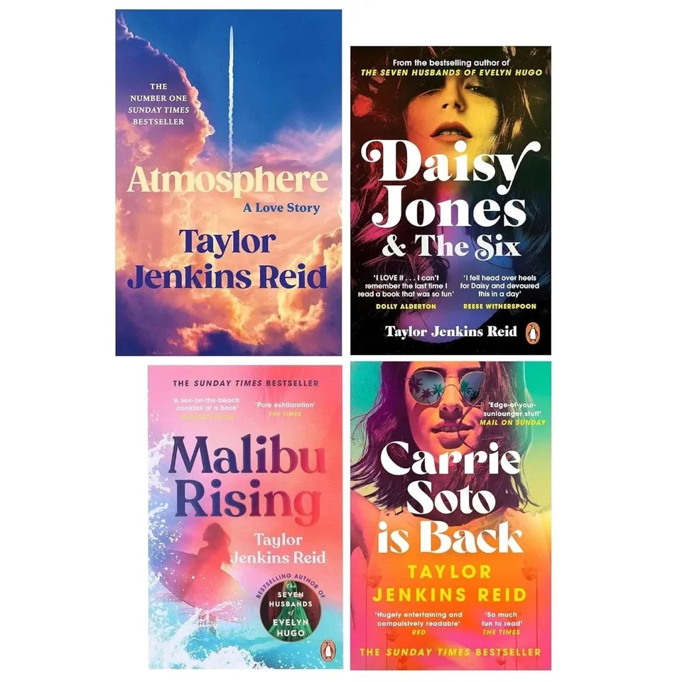 Taylor Jenkins Reid Novel 4 Books Collection Set(Daisy Jones and The Six ,Malibu Rising ,Carrie Soto is Back &Atmosphere: A Love Story (Hardback))