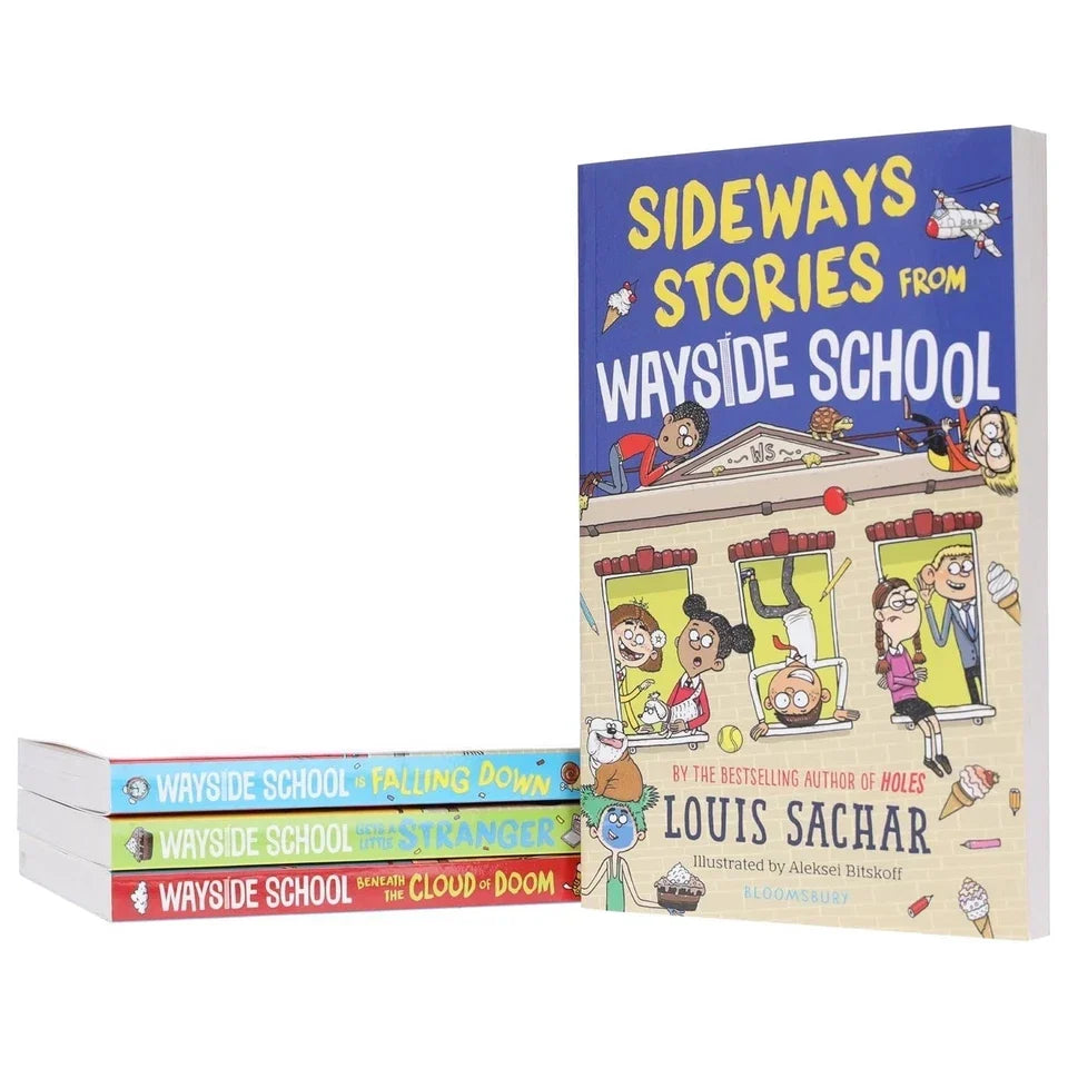 Wayside School Series by Louis Sachar 4 Books Set(Wayside School,Falling Down, Gets a Little Stranger  &  Beneath the Cloud of Doom )